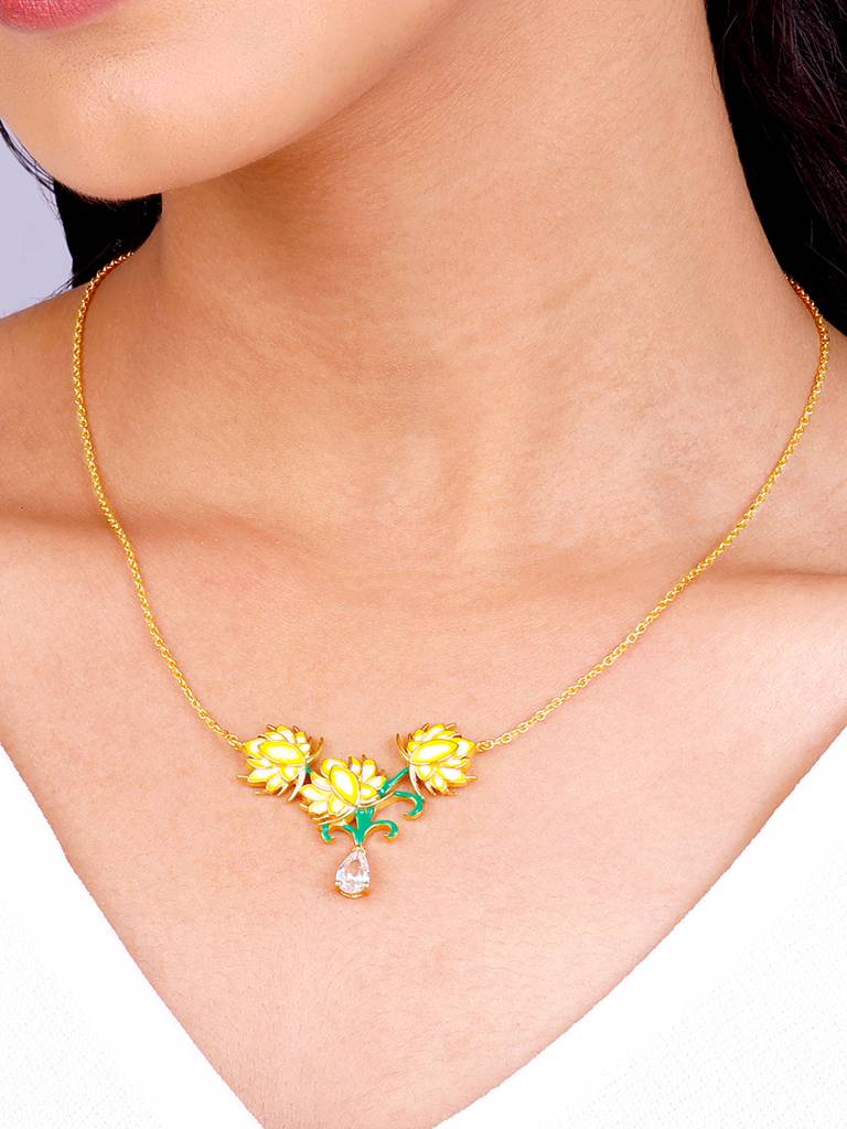 Giva 925 Sterling Silver Bhumi Golden Bewitching Brahma Kamal Necklace