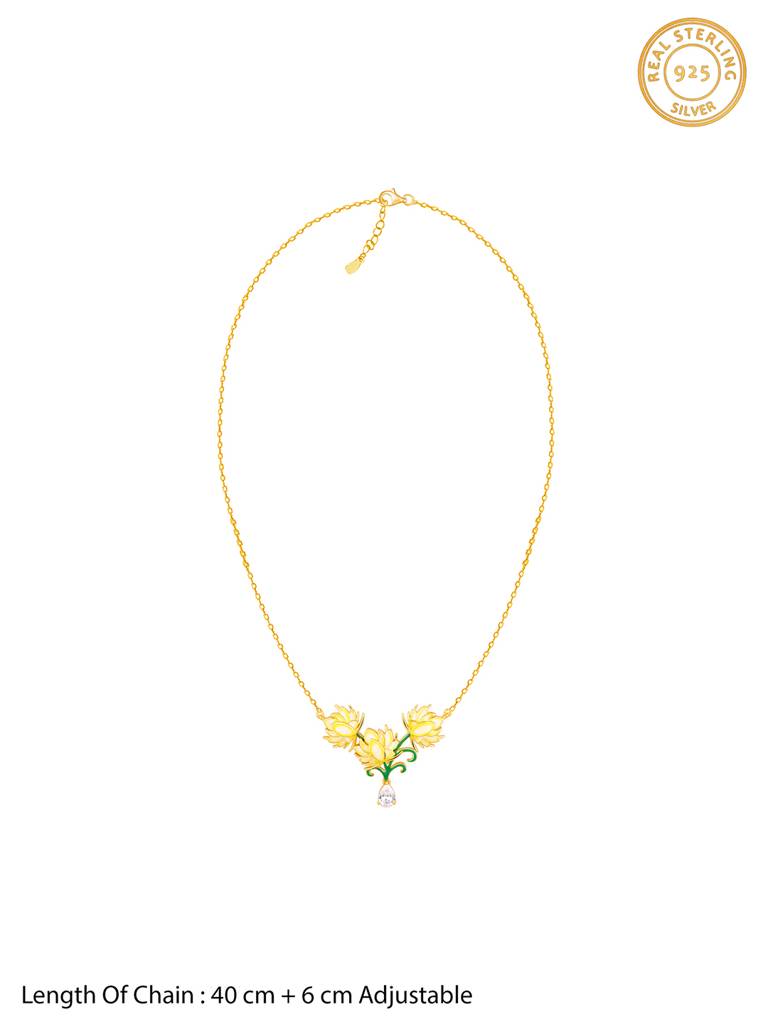 Giva 925 Sterling Silver Bhumi Golden Bewitching Brahma Kamal Necklace