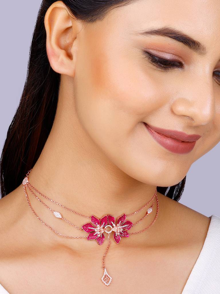 Giva 925 Sterling Silver Bhumi Rose Gold Majestic Mountain Ebony Choker