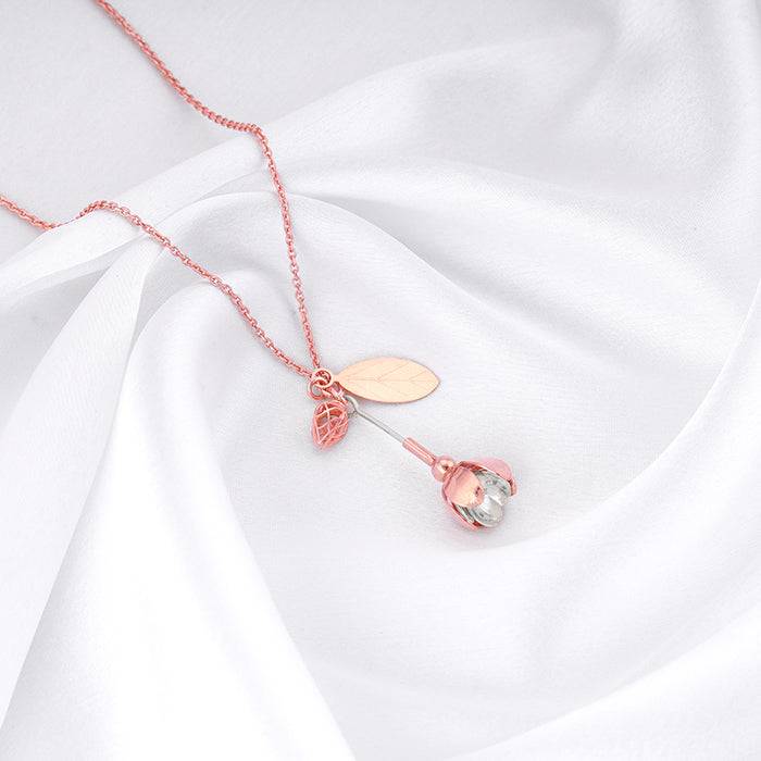 Giva 925 Silver Bhumi Silver And Rose Gold Brahma Kamal Convertible Pendant With Link Chain : PD02266