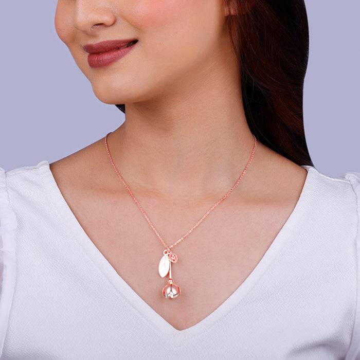 Giva 925 Silver Bhumi Silver And Rose Gold Brahma Kamal Convertible Pendant With Link Chain : PD02266