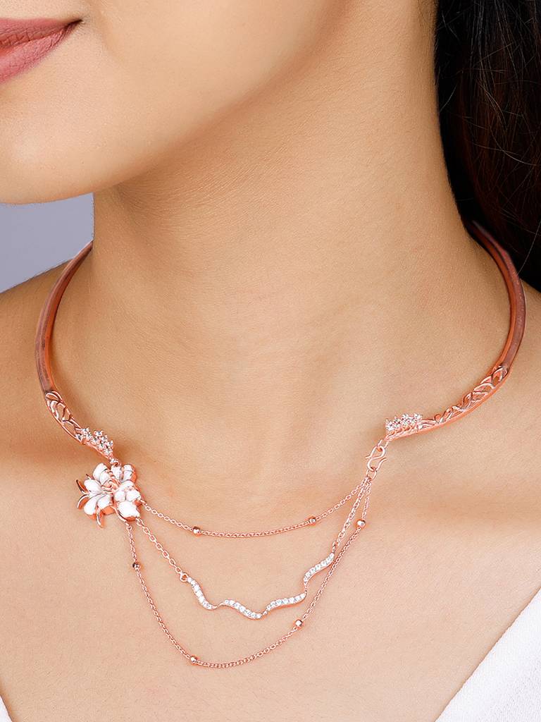 Giva 925 Sterling Silver Bhumi Rose Gold Brahma Kamal Statement Necklace