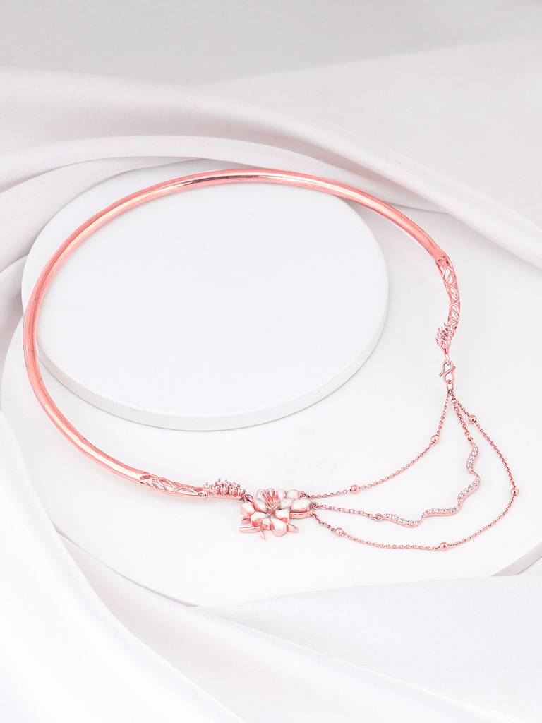 Giva 925 Sterling Silver Bhumi Rose Gold Brahma Kamal Statement Necklace