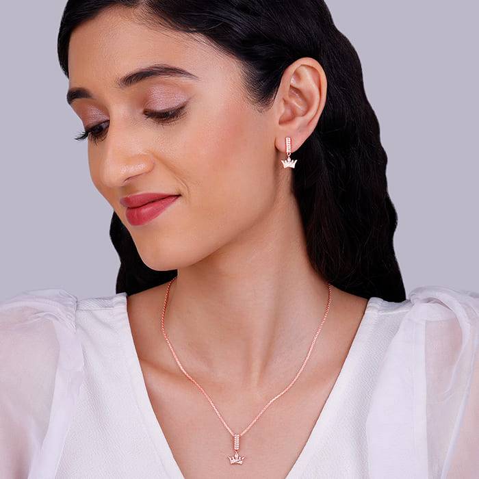 Giva 925 Sterling Silver Rose Gold Crown Set| Gifts For Women And Girls | With Certificate : PD02280ER02523