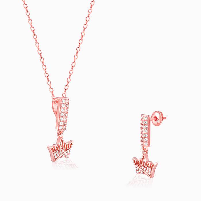 Giva 925 Sterling Silver Rose Gold Crown Set| Gifts For Women And Girls | With Certificate : PD02280ER02523