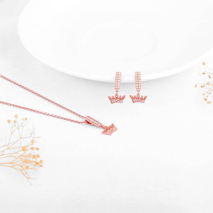 Giva 925 Sterling Silver Rose Gold Crown Set| Gifts For Women And Girls | With Certificate : PD02280ER02523