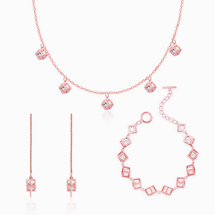 Giva 925 Silver Rose Gold Cubic Crystal Set Of Three| Gifts For Women And Girls | With Cer : PD02281ER02522BR047