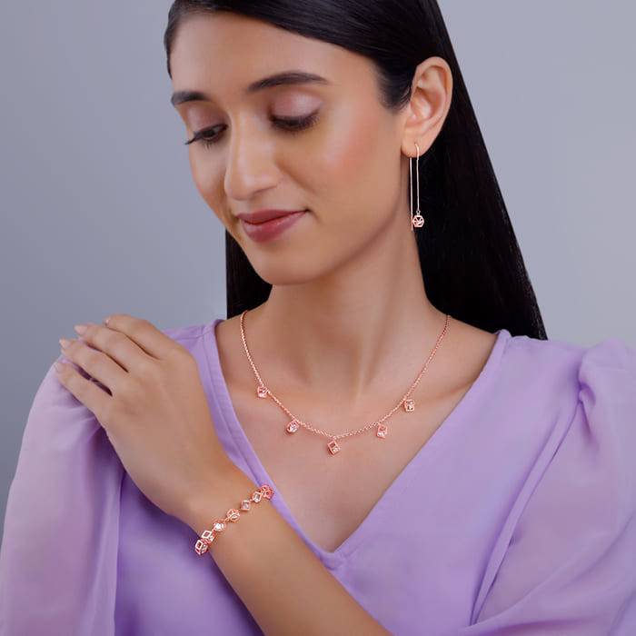 Giva 925 Silver Rose Gold Cubic Crystal Set Of Three| Gifts For Women And Girls | With Cer : PD02281ER02522BR047