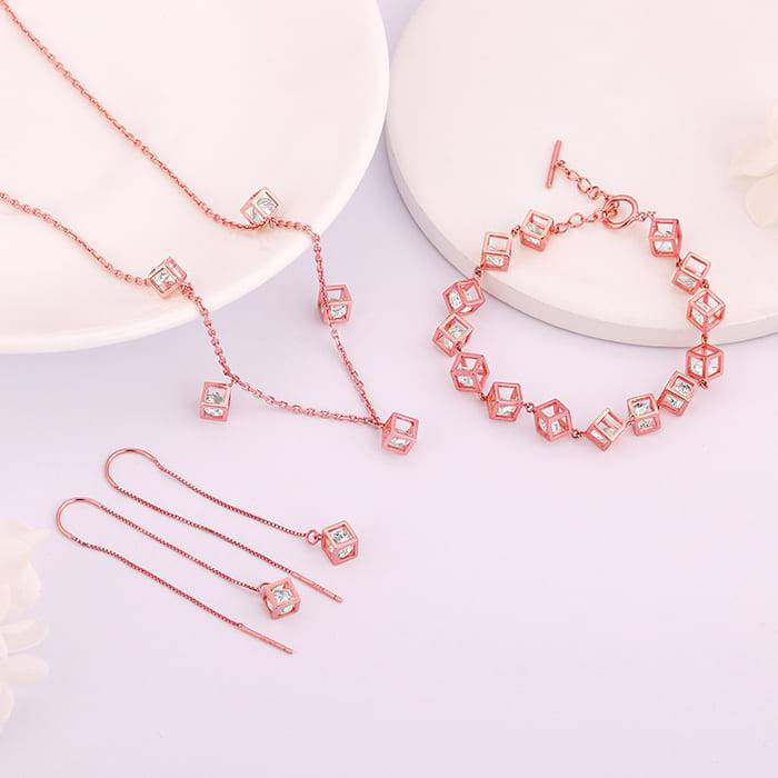 Giva 925 Silver Rose Gold Cubic Crystal Set Of Three| Gifts For Women And Girls | With Cer : PD02281ER02522BR047