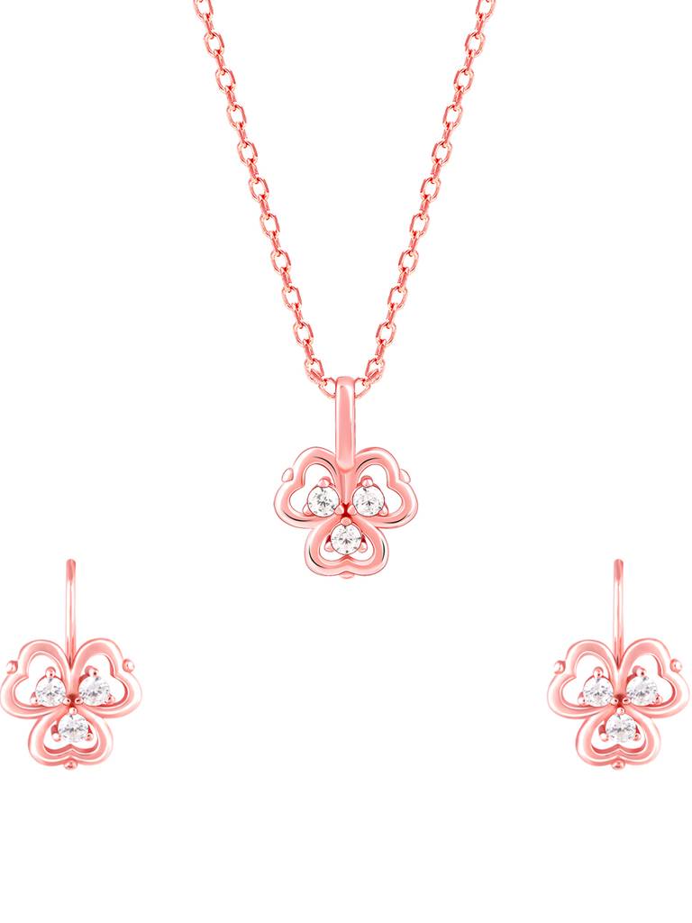 925 Silver Rose Gold Three Leaf Clover Set For Women And Girls : PD02282ER0441