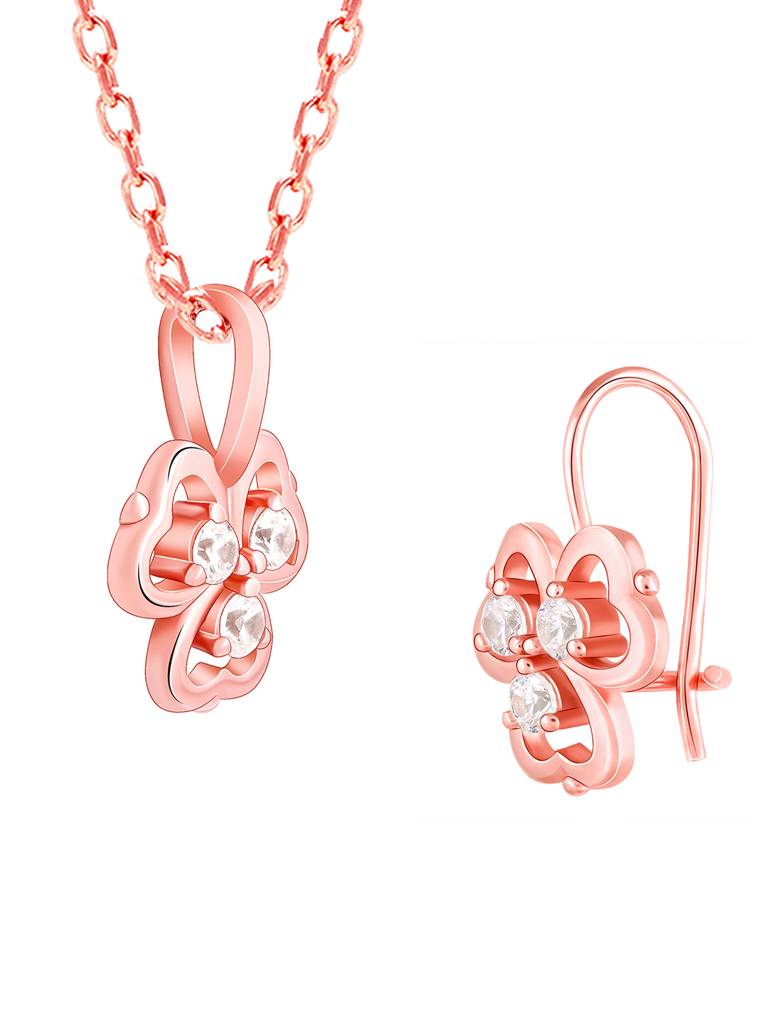 925 Silver Rose Gold Three Leaf Clover Set For Women And Girls : PD02282ER0441