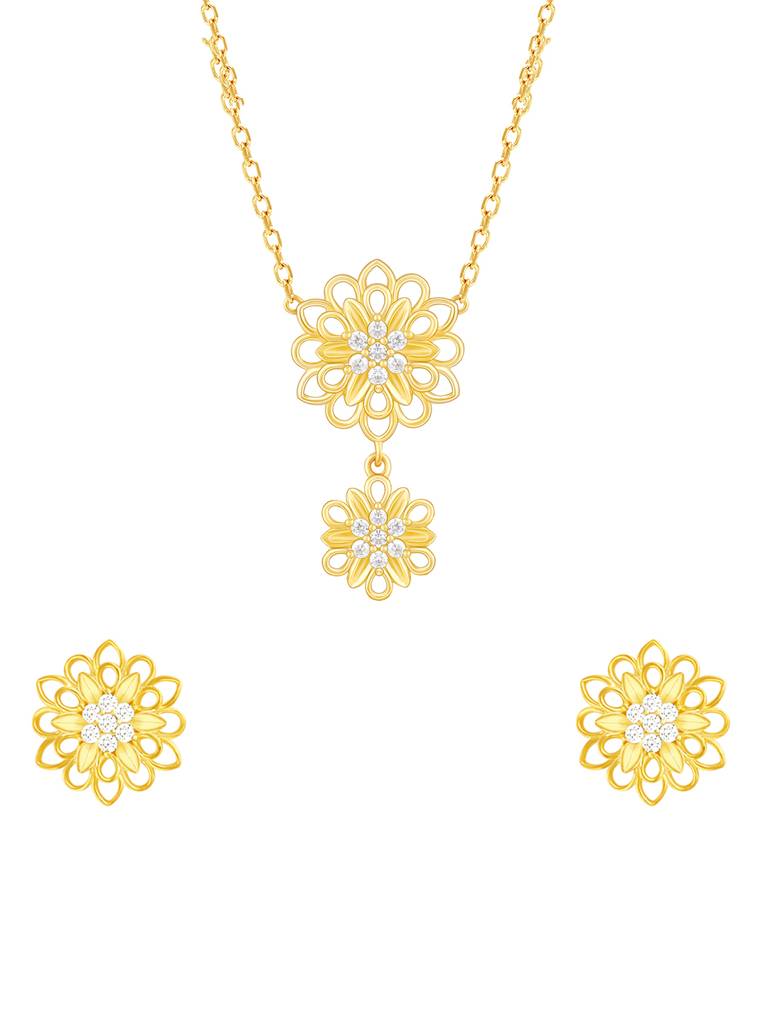 925 Silver Golden Blooming Flower Set Of Two For Women And Girls : PD02283ER0292
