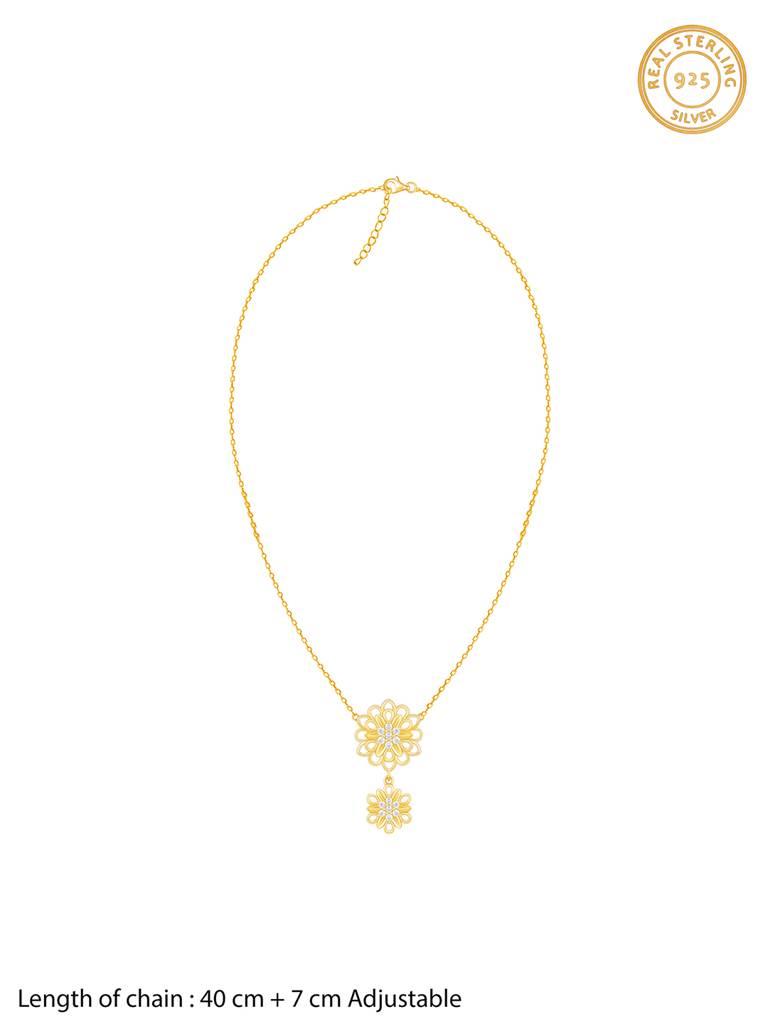 925 Silver Golden Blooming Flower Set Of Two For Women And Girls : PD02283ER0292