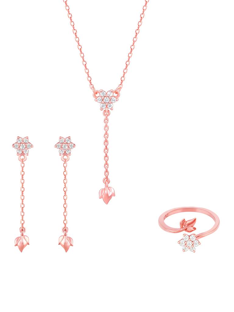 925 Silver Rose Gold Swish Of Shine Set For Women And Girls : PD02284ER02525R0279