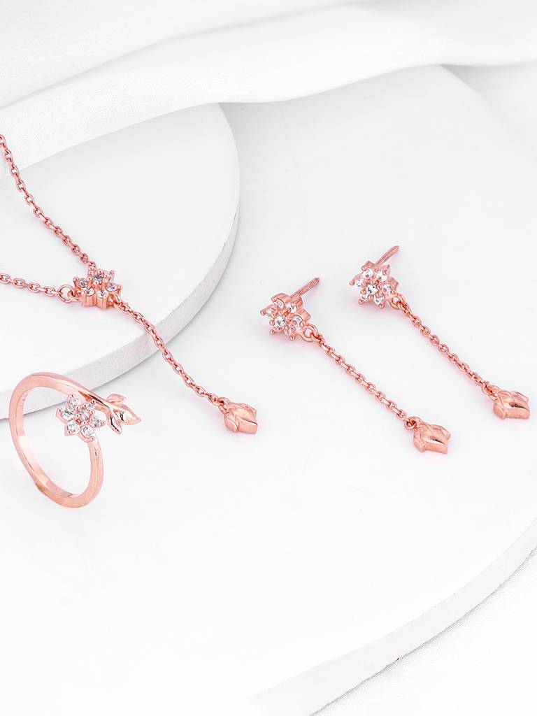 925 Silver Rose Gold Swish Of Shine Set For Women And Girls : PD02284ER02525R0279