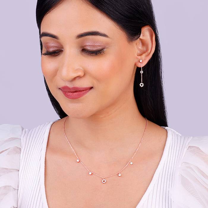 Giva 925 Sterling Silver Rose Gold Flower Charm Set| Gifts For Women And Girls | With Cert : PD02286ER02527