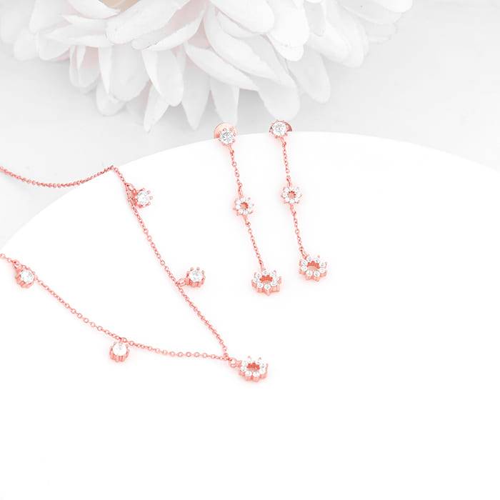 Giva 925 Sterling Silver Rose Gold Flower Charm Set| Gifts For Women And Girls | With Cert : PD02286ER02527