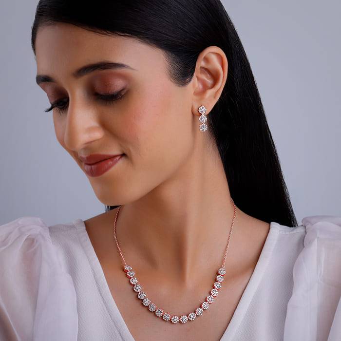 Giva 925 Silver Rose Gold Studded Flower Set Of Two| Gifts For Women And Girls | With Cert : PD02287ER02530