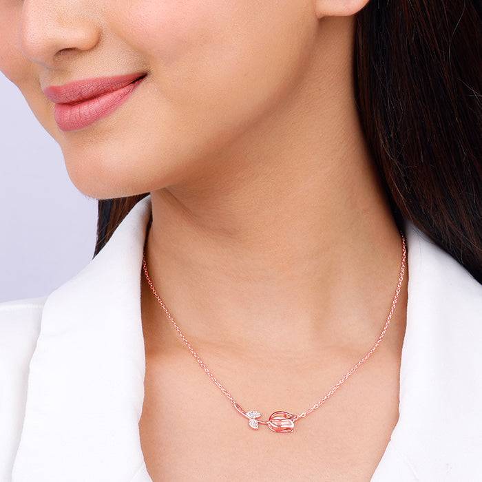 Anushka Sharma Rose Gold Pink Quartz Flower Necklace : PD0228