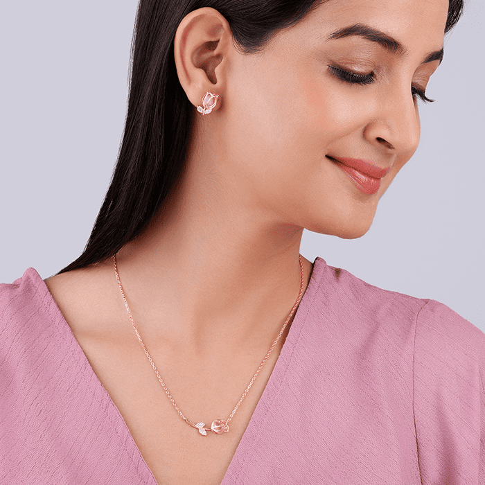 Giva 925 Sterling Silver Anushka Sharma Pink Quartz Flower Combo| Gifts For Women And Girl : PD0228ER02531