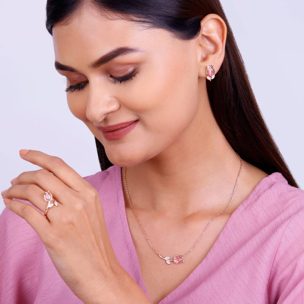 Giva 925 Sterling Silver Anushka Sharma Pink Quartz Flower Essential Set| Gifts For Women  : PD0228ER02531R01613