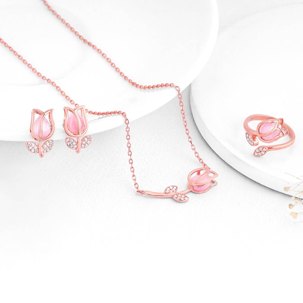 Giva 925 Sterling Silver Anushka Sharma Pink Quartz Flower Essential Set| Gifts For Women  : PD0228ER02531R01613