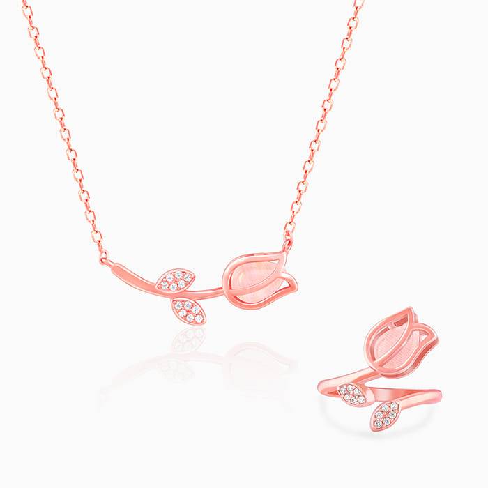 Giva 925 Silver Rose Gold Pink Quartz Flower Set Of Two| Gifts For Women And Girls | With  : PD0228R01613
