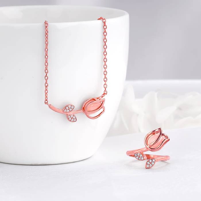 Giva 925 Silver Rose Gold Pink Quartz Flower Set Of Two| Gifts For Women And Girls | With  : PD0228R01613