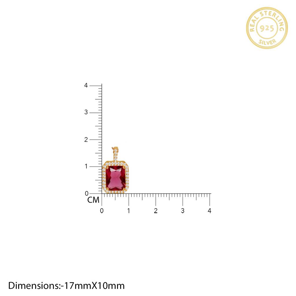 Golden Ruby Red Baguette Pendant With Link Chain : PD0230