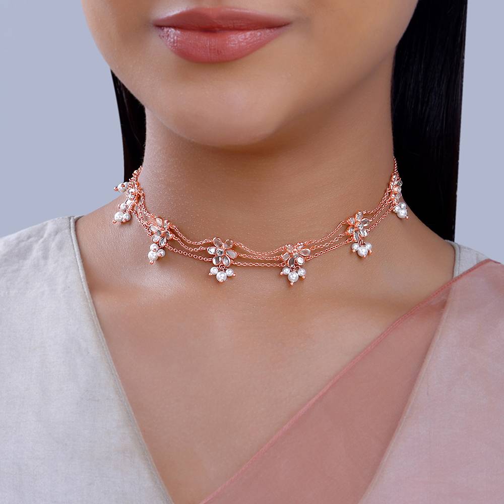 Giva 925 Silver Rose Gold Floral Charm Choker| Necklace To Gift Women & Girls | With Certificate Of Authenticity And : PD02317