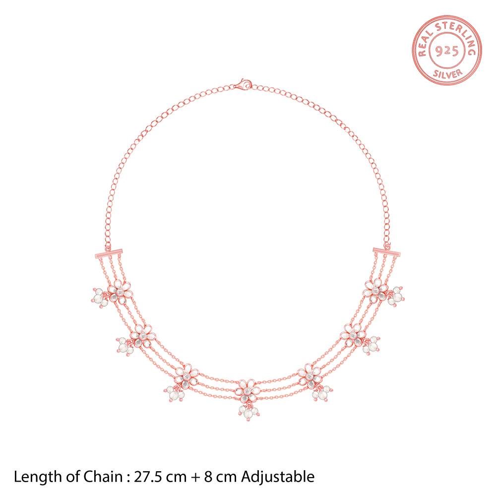 Giva 925 Silver Rose Gold Floral Charm Choker| Necklace To Gift Women & Girls | With Certificate Of Authenticity And : PD02317