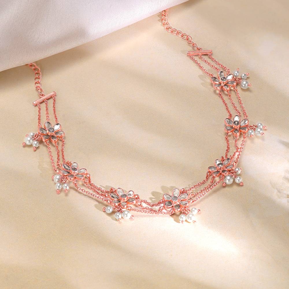 Giva 925 Silver Rose Gold Floral Charm Choker| Necklace To Gift Women & Girls | With Certificate Of Authenticity And : PD02317