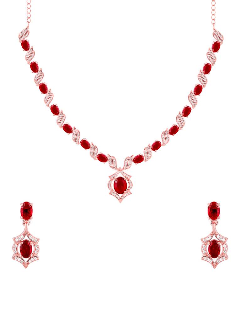 925 Silver Rose Gold Pretty Woman Set For Women And Girls : PD02322ER02571