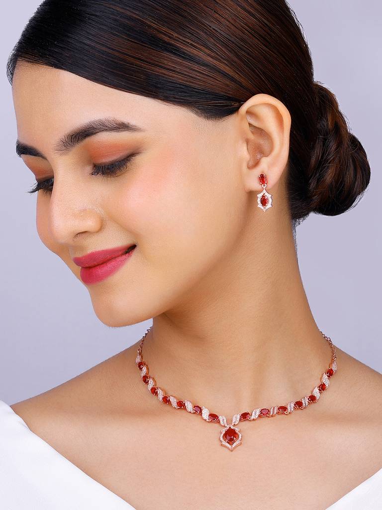 925 Silver Rose Gold Pretty Woman Set For Women And Girls : PD02322ER02571