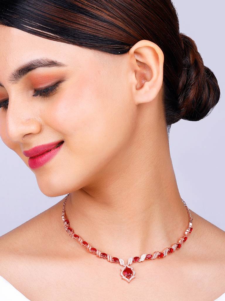 925 Silver Rose Gold Pretty Woman Necklace For Womens And Girls : PD02322