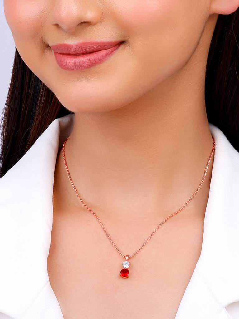 925 Silver Rose Gold Dual Scarlet Pendant With Link Chain For Womens And Girls : PD02326