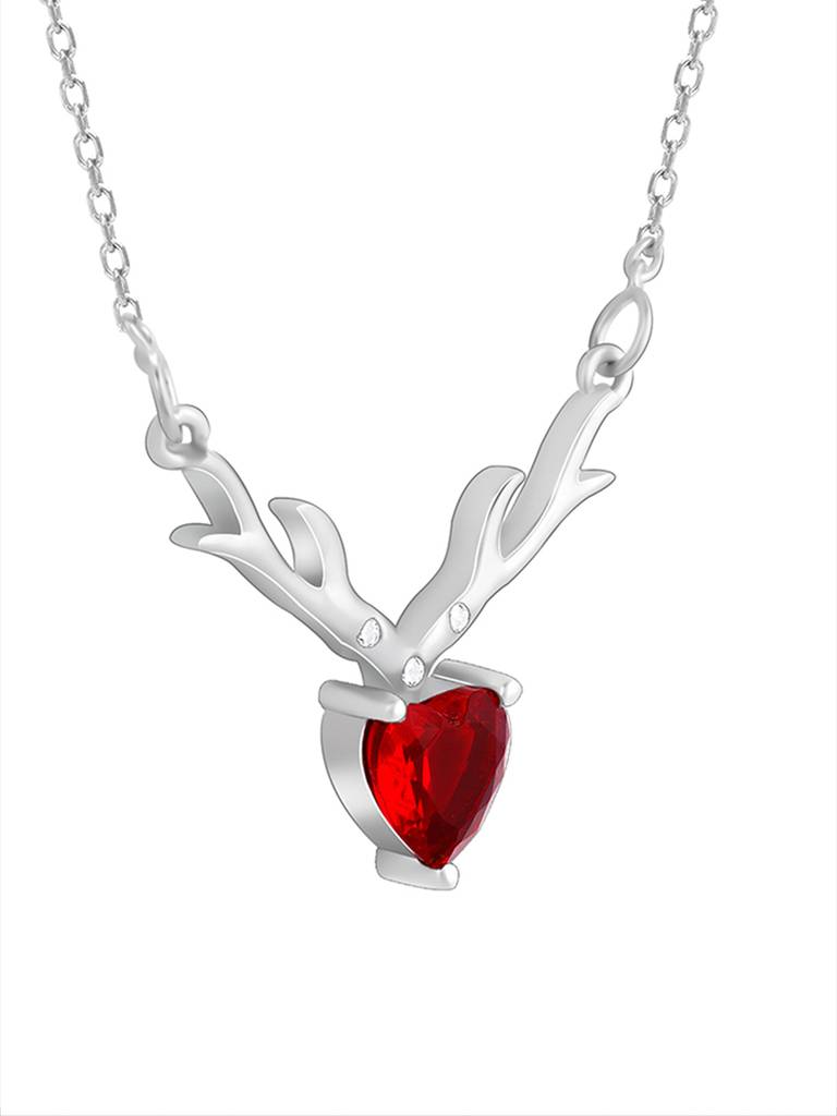 Giva 925 Silver Deer Heart In Red Necklace : PD02328
