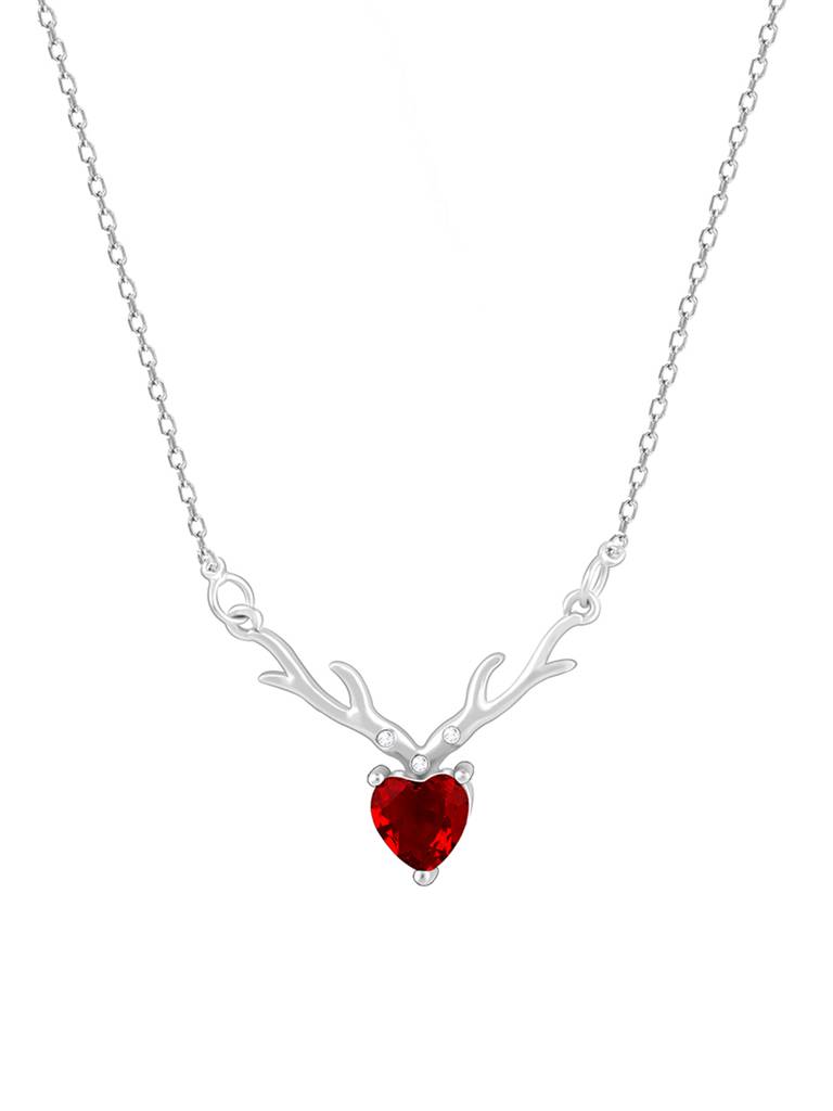 Giva 925 Silver Deer Heart In Red Necklace : PD02328