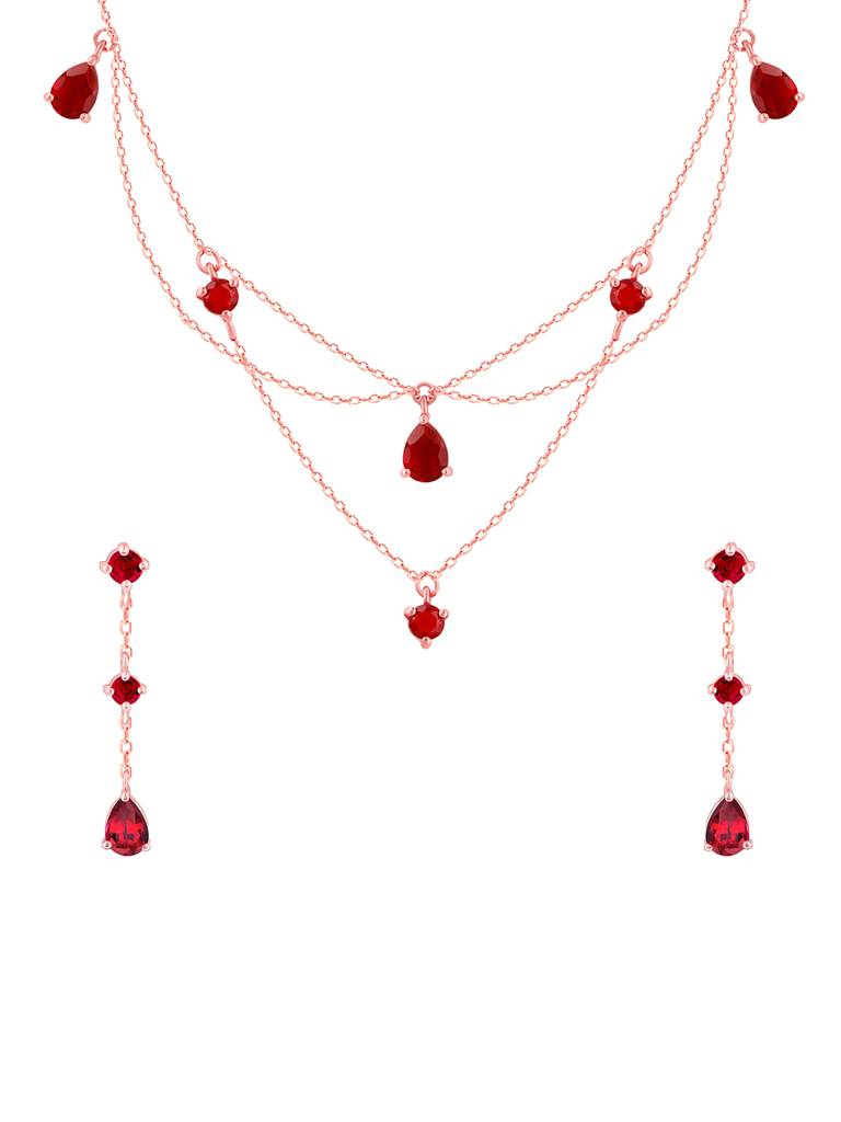 925 Silver Rose Gold Queen Of Love Set For Women And Girls : PD02331ER02583