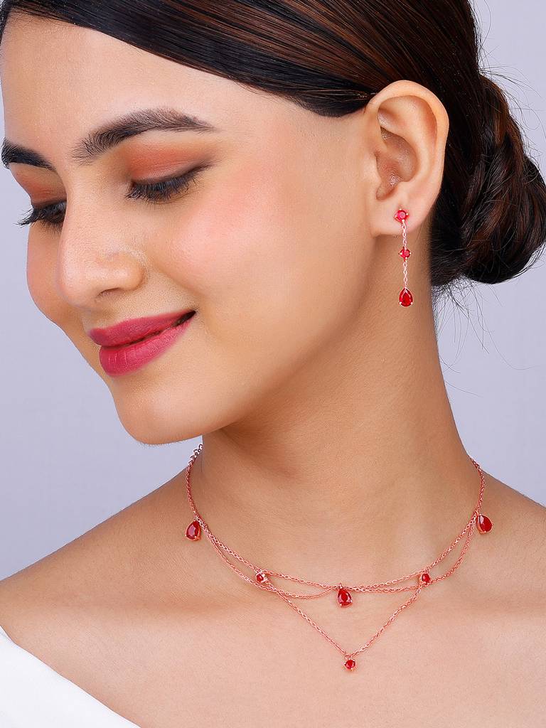 925 Silver Rose Gold Queen Of Love Set For Women And Girls : PD02331ER02583