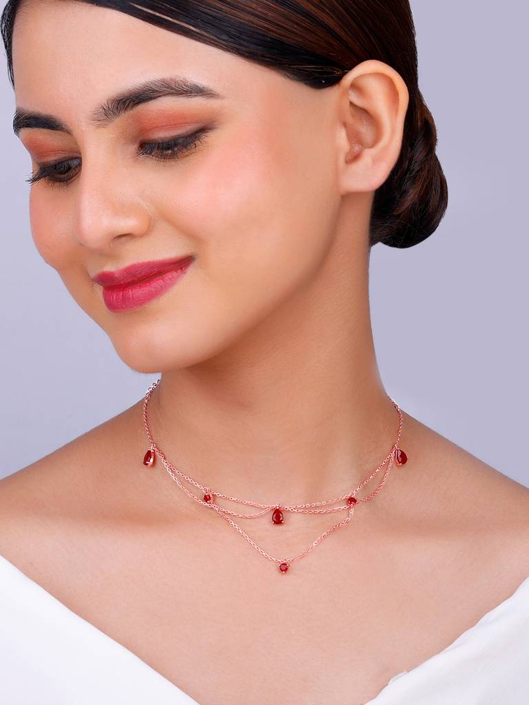 925 Silver Rose Gold Queen Of Love Necklace For Womens And Girls : PD02331