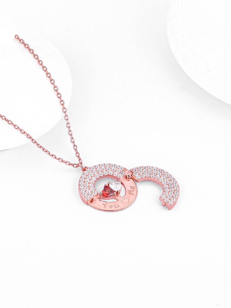 Giva 925 Silver Rose Gold Custom You & Me Pendant With Link Chain : PD02337