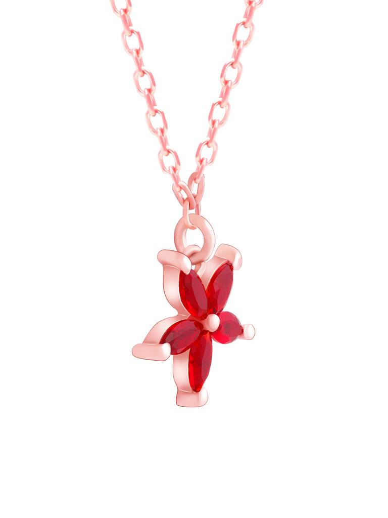 Giva 925 Silver Rose Gold Floral Red Pendant With Link Chain : PD02345