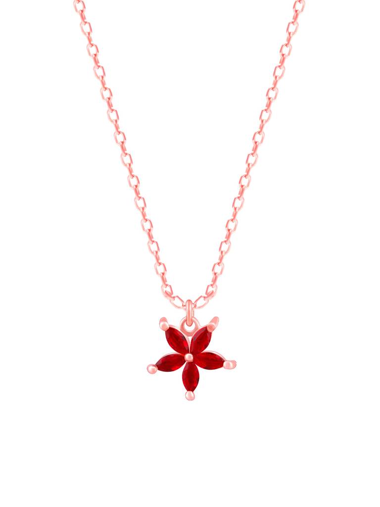 Giva 925 Silver Rose Gold Floral Red Pendant With Link Chain : PD02345