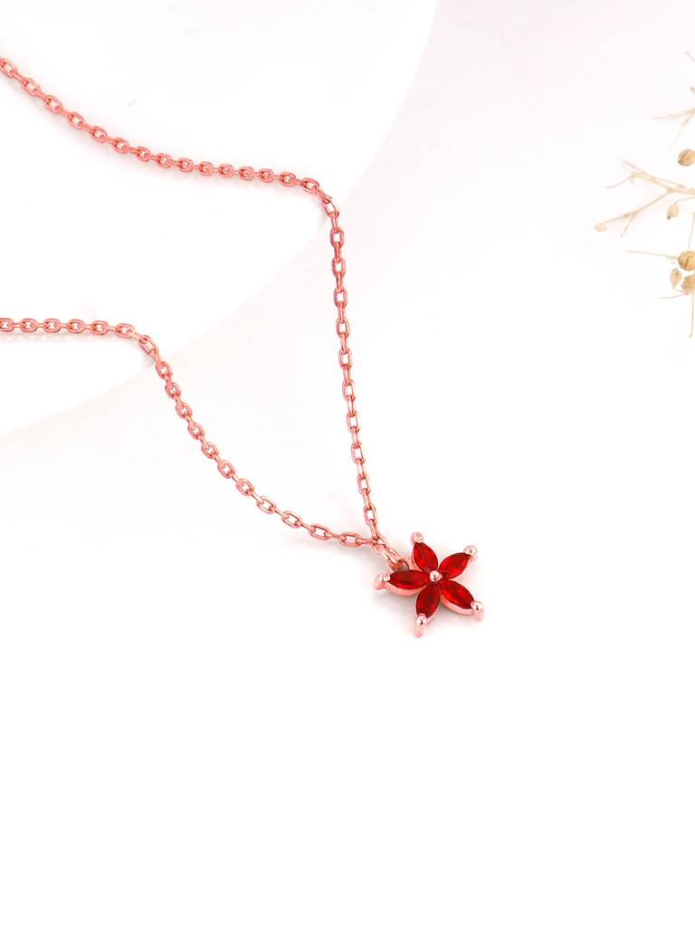 Giva 925 Silver Rose Gold Floral Red Pendant With Link Chain : PD02345