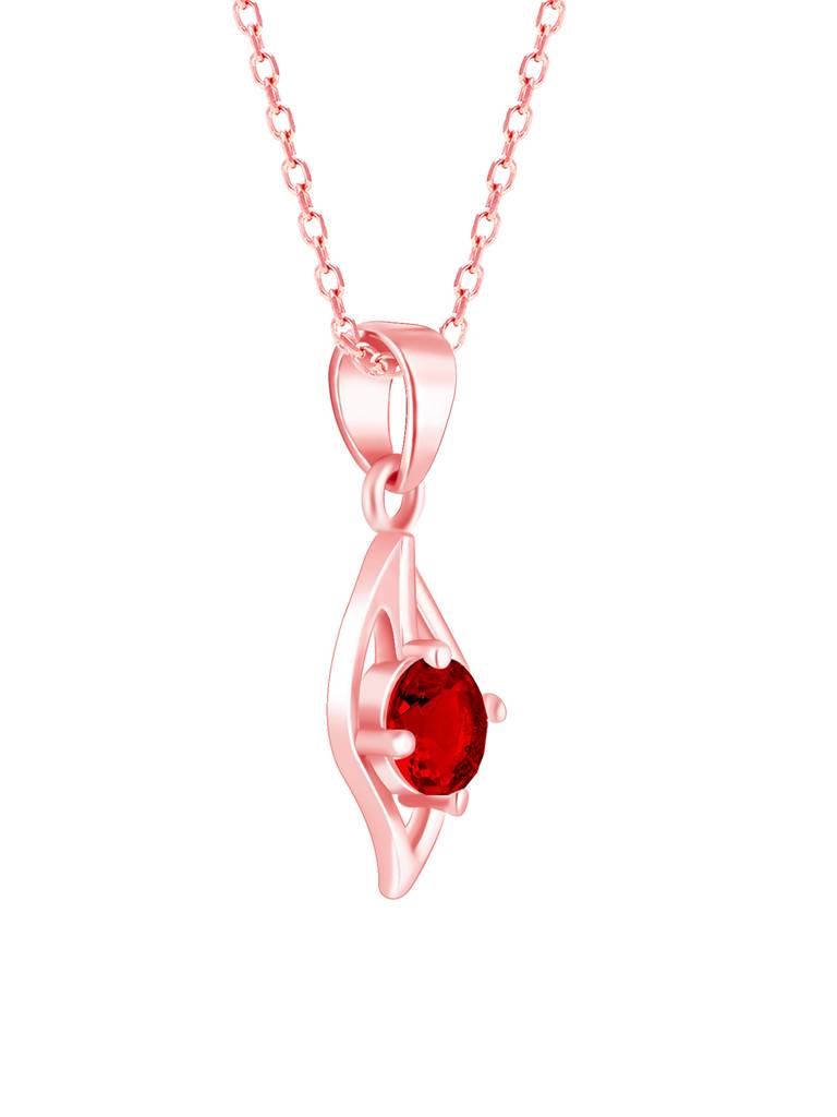 925 Silver Rose Gold Falling Dew In Red Pendant With Link Chain For Womens And Girls : PD02346