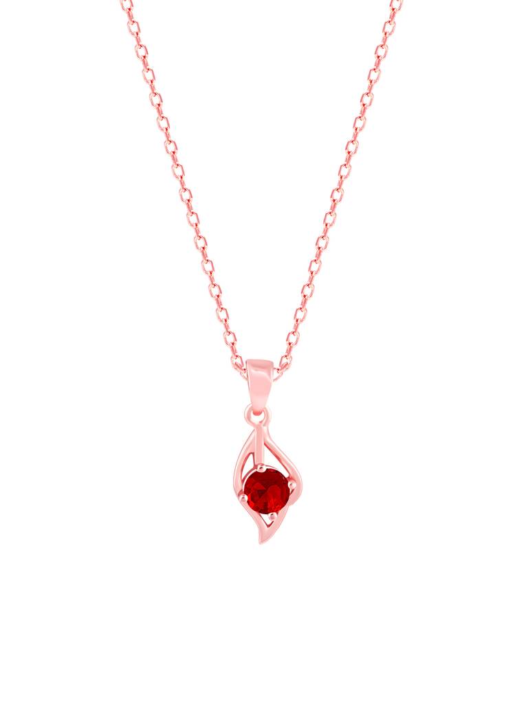 925 Silver Rose Gold Falling Dew In Red Pendant With Link Chain For Womens And Girls : PD02346