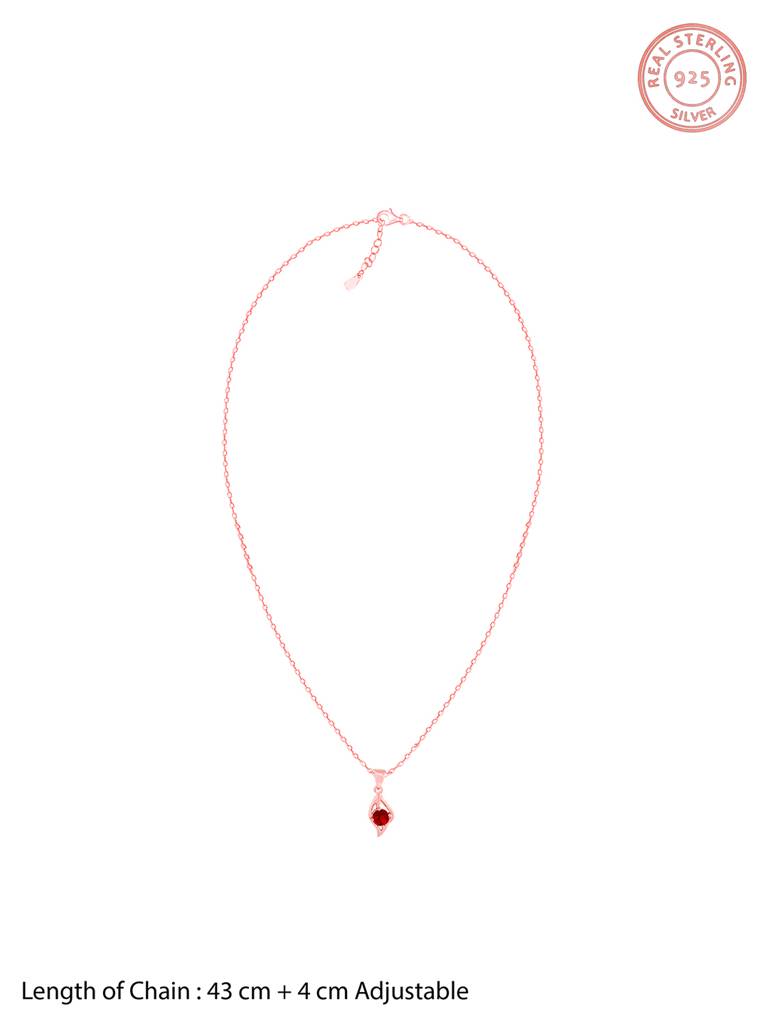 925 Silver Rose Gold Falling Dew In Red Pendant With Link Chain For Womens And Girls : PD02346