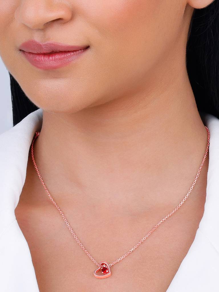 Giva 925 Silver Rose Gold Whole Heart In Red Necklace : PD02348