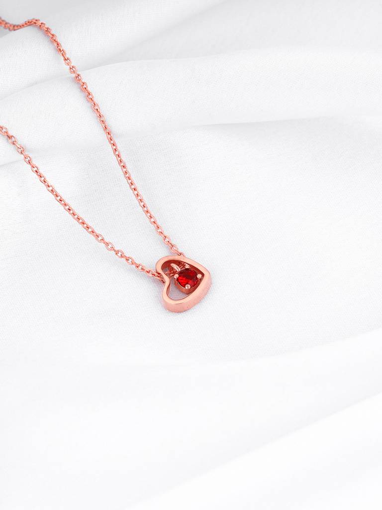 Giva 925 Silver Rose Gold Whole Heart In Red Necklace : PD02348